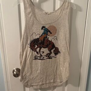 Avery Cream Tank Top with Cowboy Graphic